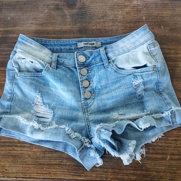 Distressed Button Up Cutoff Jean Shorts Size 0 - Picture 4 of 6